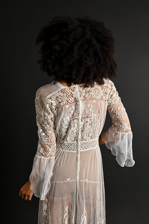 Demetra's Edwardian Embroidered Mesh + Lace Dress [xs/sm]