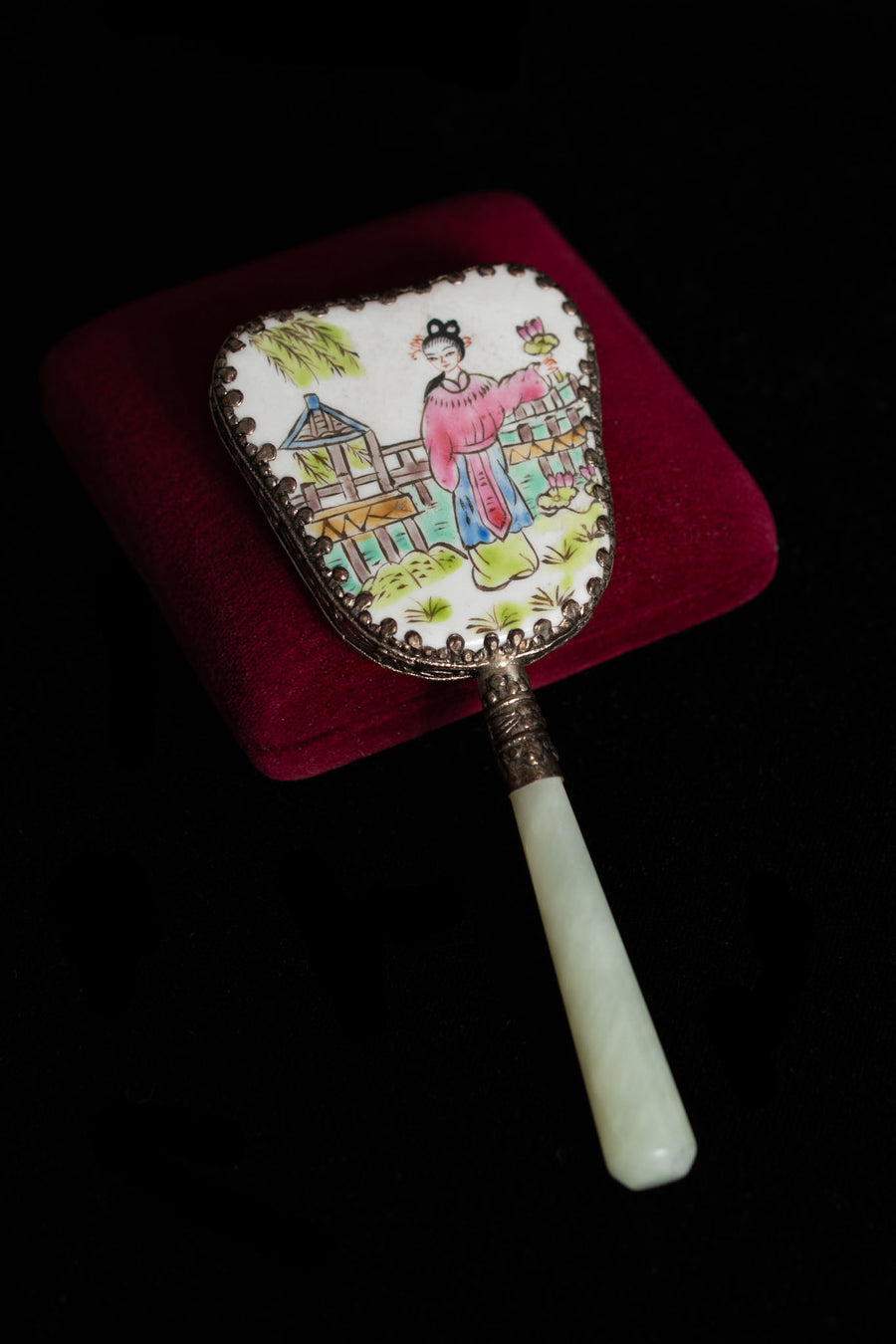 1920s Chinese Handpainted Hand Mirror