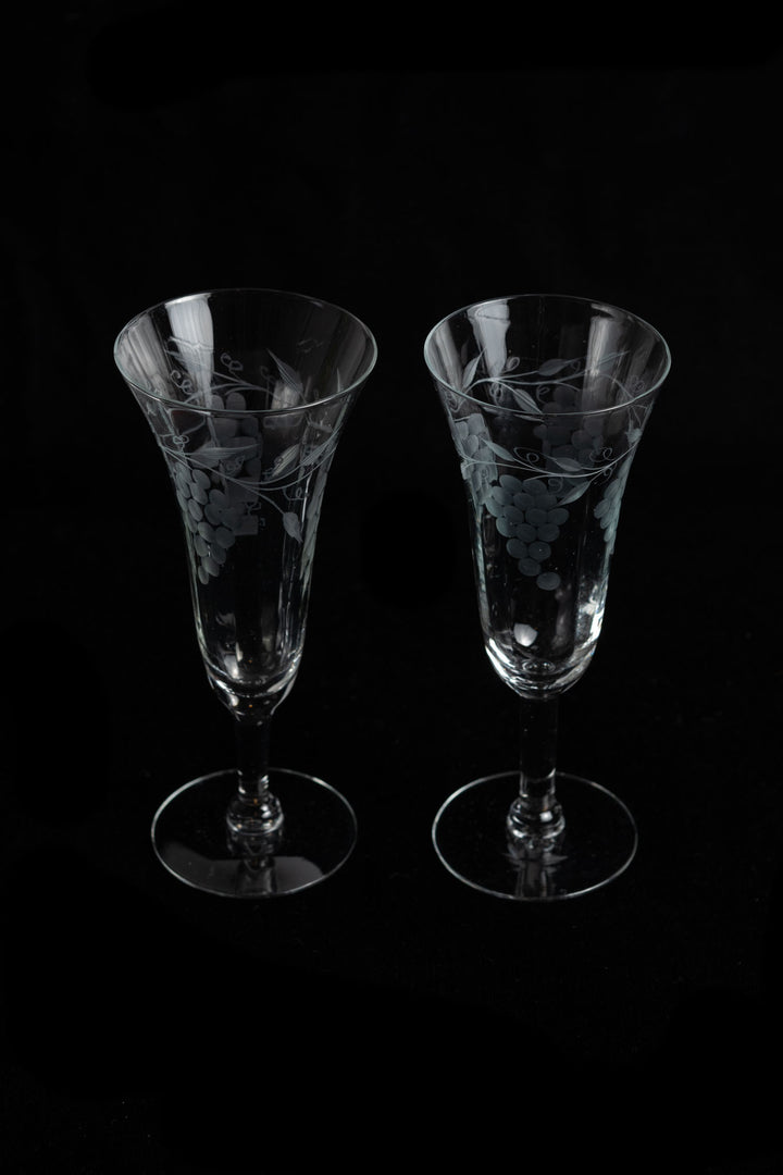 1930s Hand Blown Etched Glasses Pair