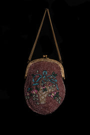 1920s Hand Beaded Flower Basket Purse