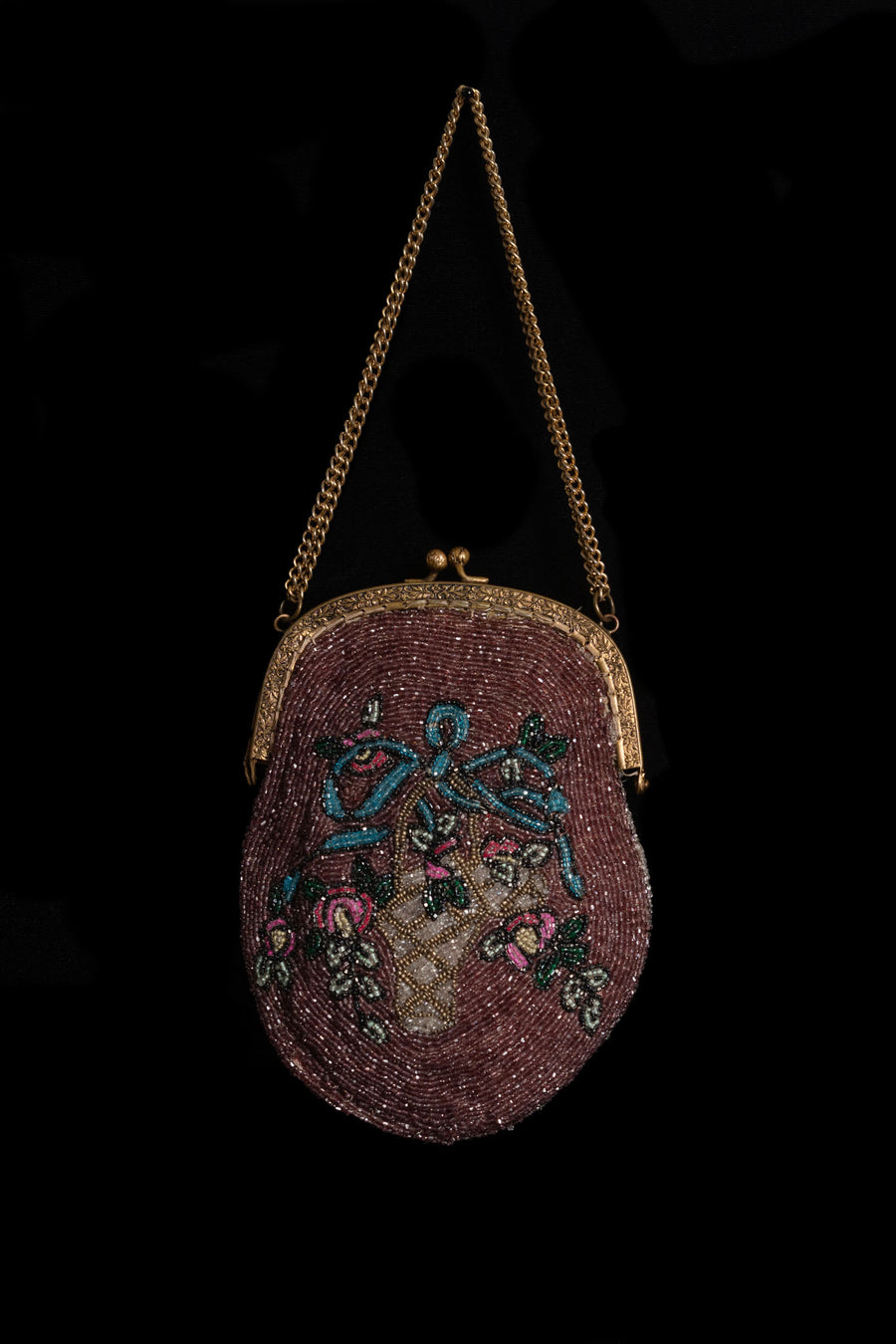 1920s Hand Beaded Flower Basket Purse