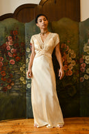 1940s Butter Yellow Silk Crepe Wrap Gown