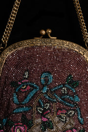 1920s Hand Beaded Flower Basket Purse