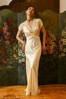 1940s Butter Yellow Silk Crepe Wrap Gown