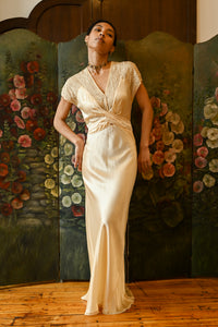 1940s Butter Yellow Silk Crepe Wrap Gown
