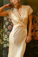 1940s Butter Yellow Silk Crepe Wrap Gown