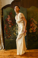 1940s Butter Yellow Silk Crepe Wrap Gown