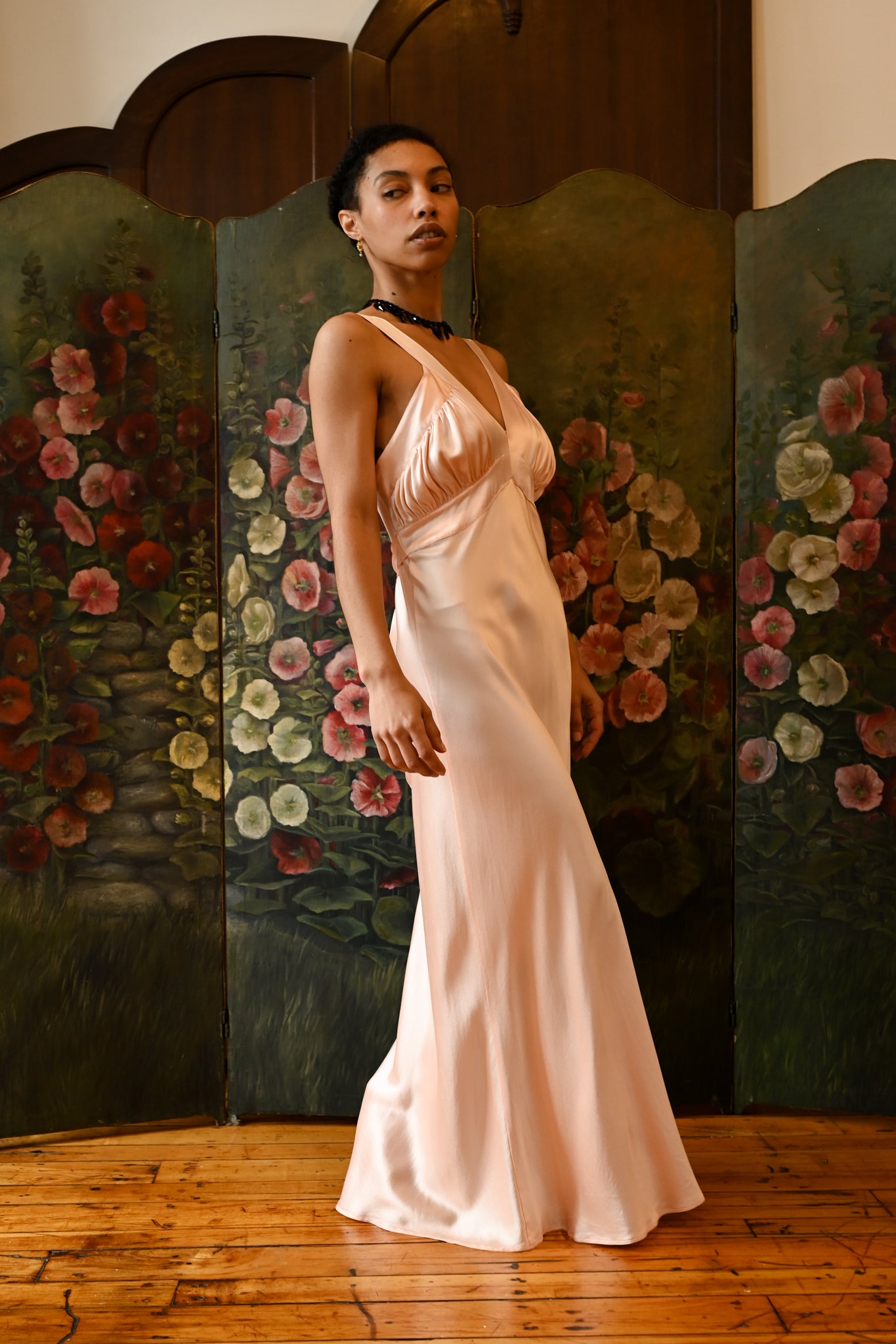 1930s Fischer's Pink Silk Satin Gown