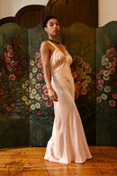 1930s Fischer's Pink Silk Satin Gown