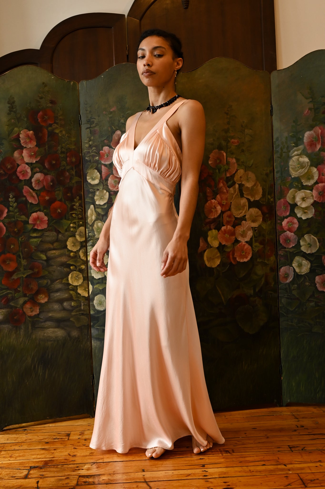 1930s Fischer's Pink Silk Satin Gown
