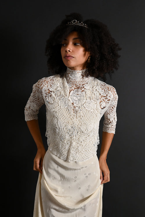 1900s Fine Handmade Lace Blouse [xs/sm]