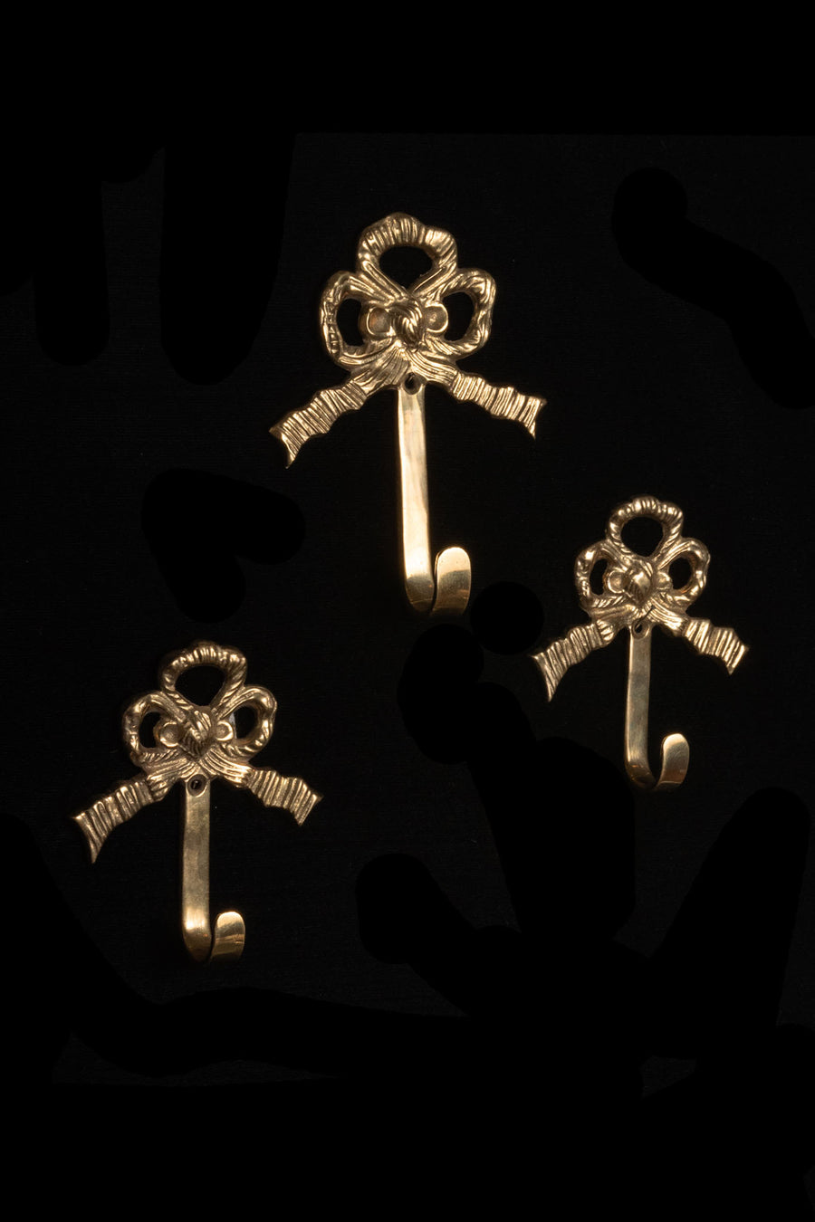 1960s Hollywood Regency Brass Bow Hooks Trio