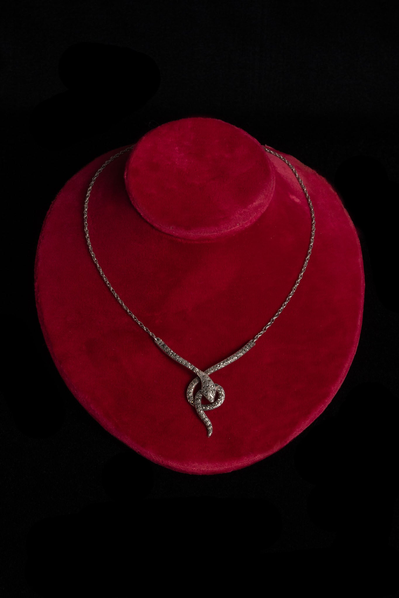 1930s Sterling Marcasite Snake Necklace