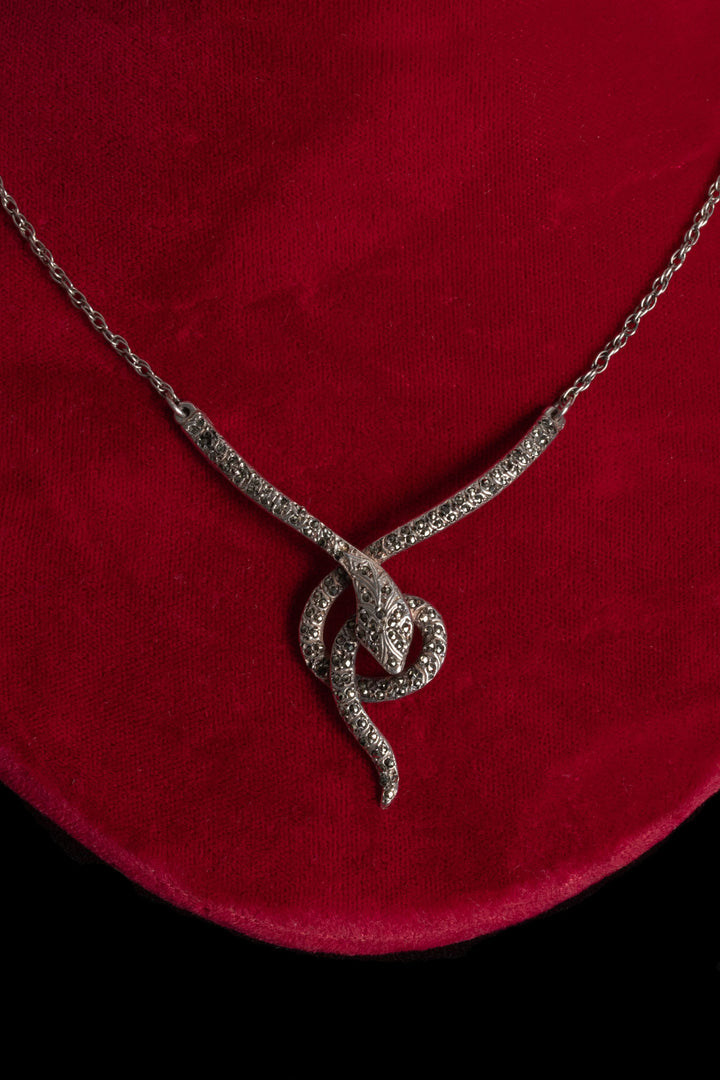 1930s Sterling Marcasite Snake Necklace