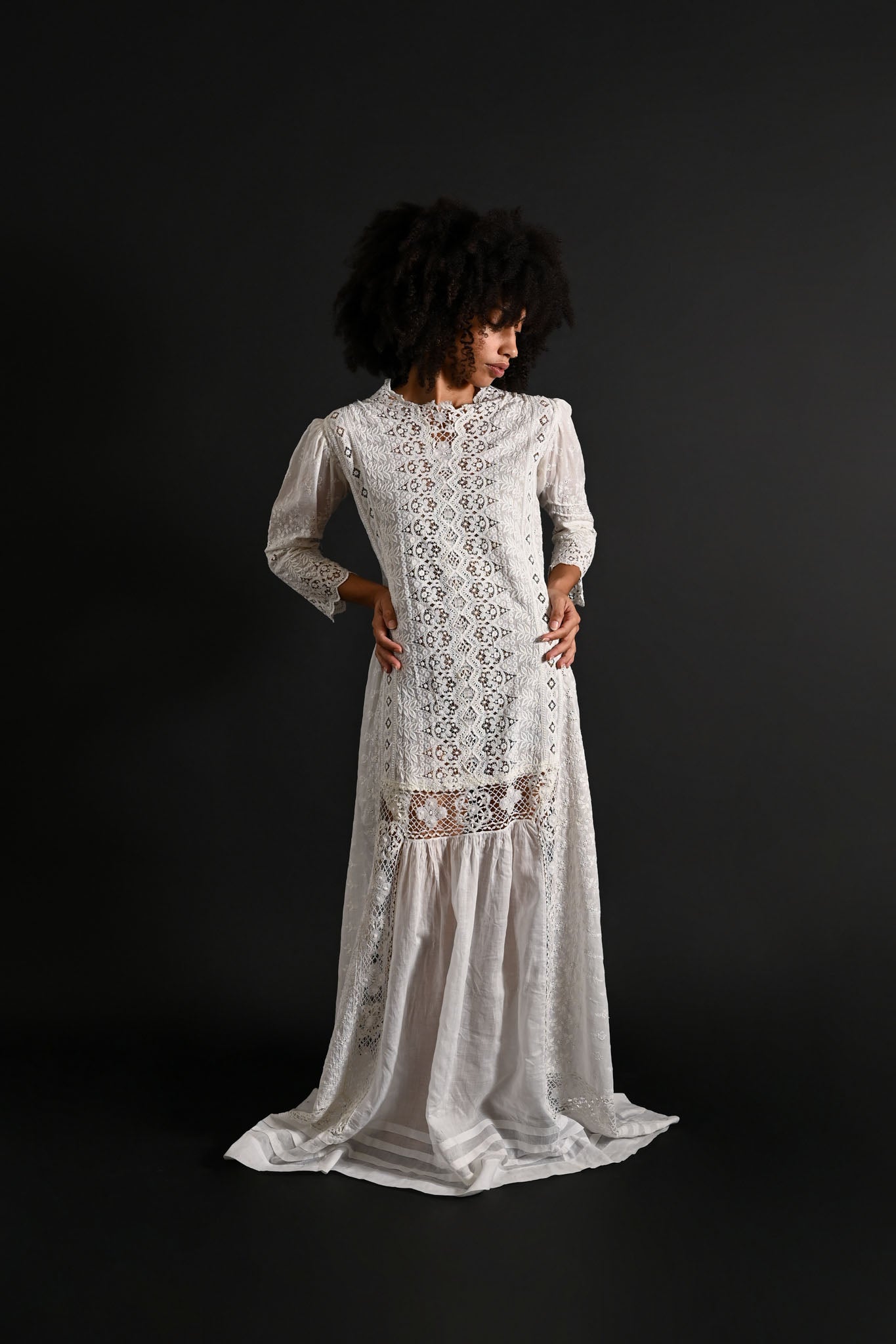 1880s Broderie Anglais Lace Gown [xs/sm/med]