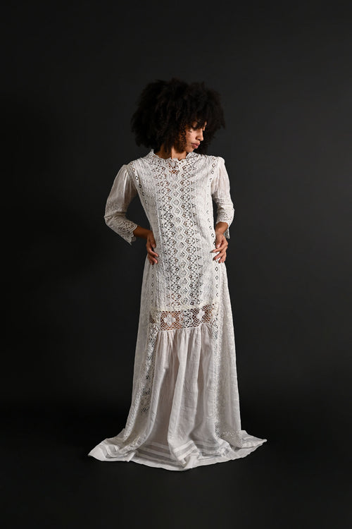 1880s Broderie Anglais Lace Gown [xs/sm/med]