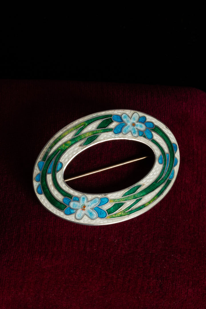 Art Nouveau Floral Enamel Brooch