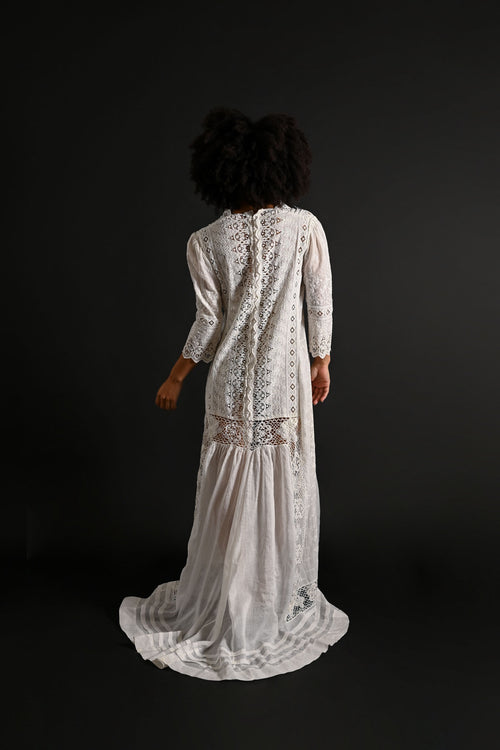 1880s Broderie Anglais Lace Gown [xs/sm/med]