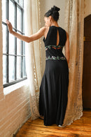 1930s Embroidered Crepe Bias Gown