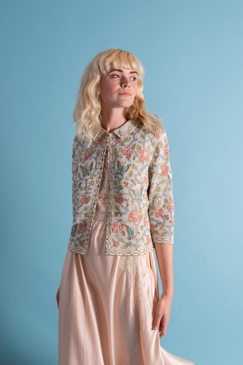 1950s Bullion Embroidered Butterfly Cardigan [sm/med]