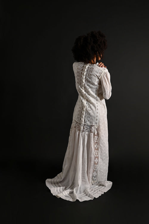 1880s Broderie Anglais Lace Gown [xs/sm/med]