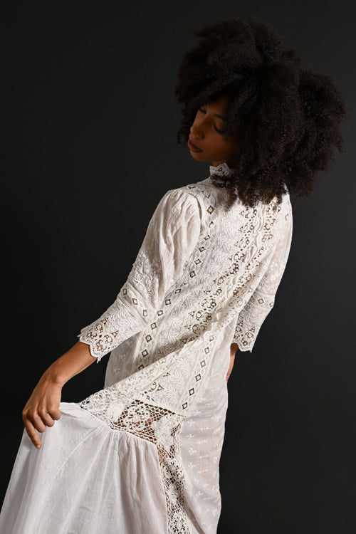 1880s Broderie Anglais Lace Gown [xs/sm/med]