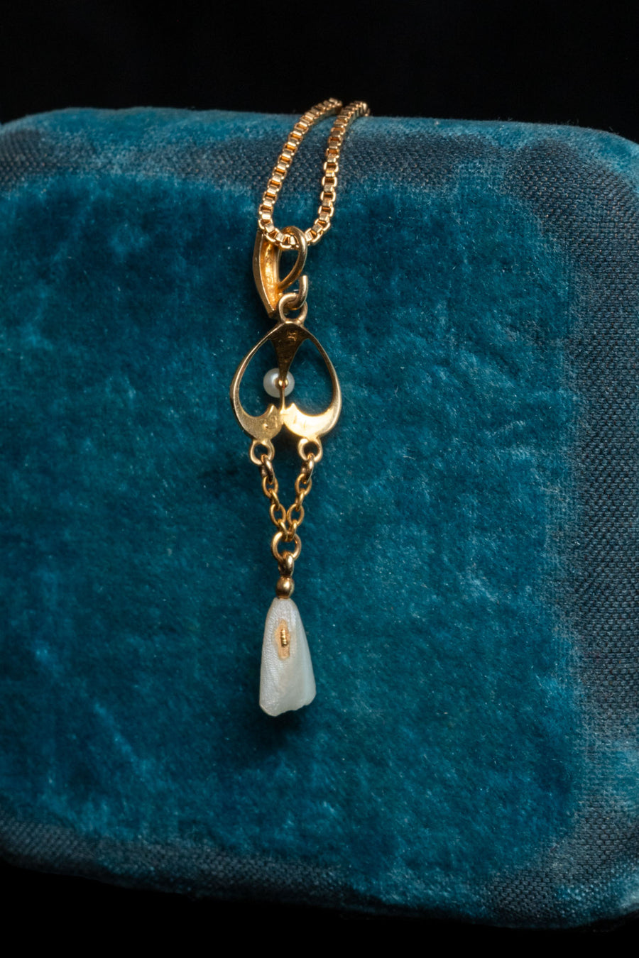 c1900 14k Pearl Lavalier Necklace