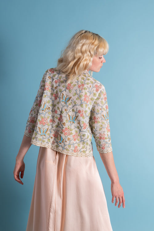 1950s Bullion Embroidered Butterfly Cardigan [sm/med]
