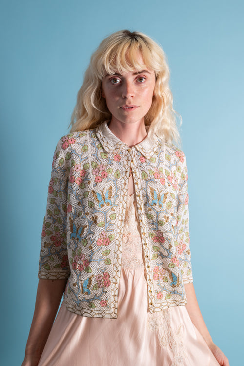 1950s Bullion Embroidered Butterfly Cardigan [sm/med]