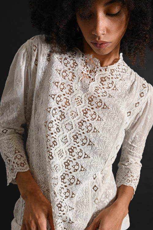 1880s Broderie Anglais Lace Gown [xs/sm/med]