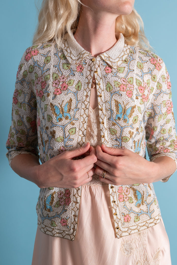 1950s Bullion Embroidered Butterfly Cardigan [sm/med]