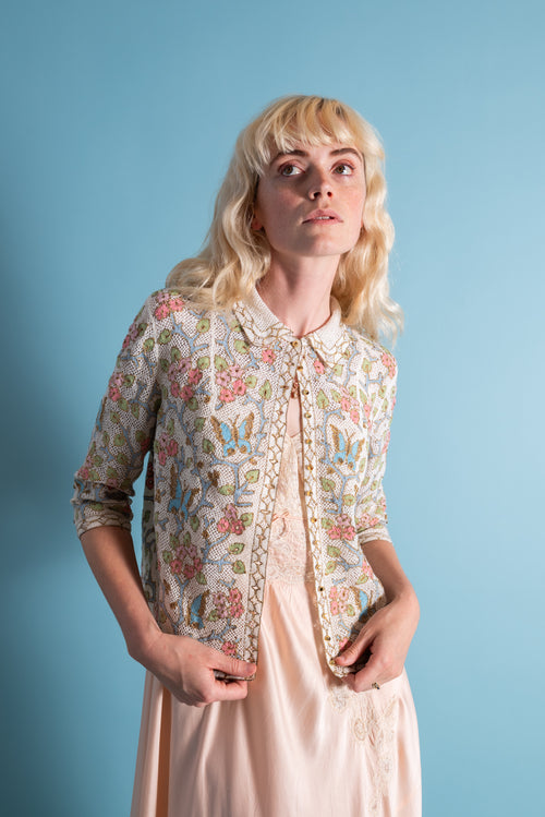 1950s Bullion Embroidered Butterfly Cardigan [sm/med]
