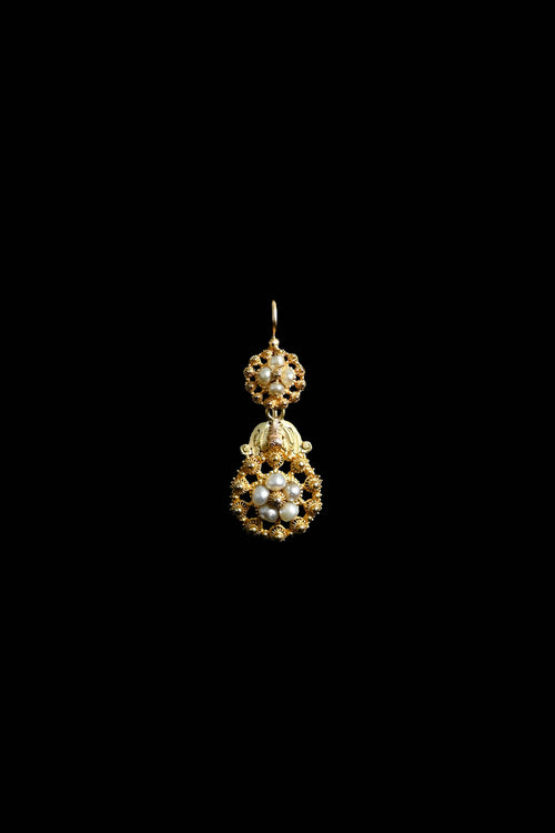 Georgian 18k Pearl French Cannetille Earrings