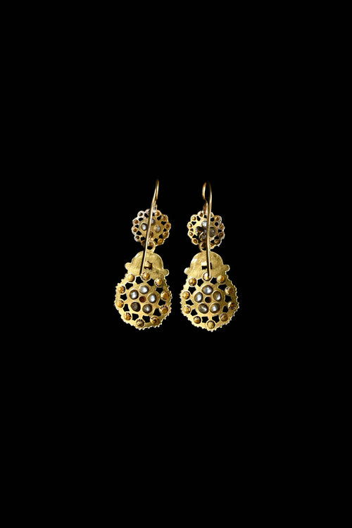 Georgian 18k Pearl French Cannetille Earrings