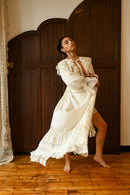 c1900 Ivory Silk Insertion Lace Dressing Gown