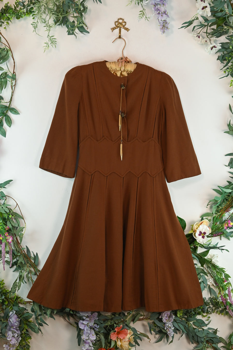 1940s Brown Wool Brass Pencil Dress [sm/med]