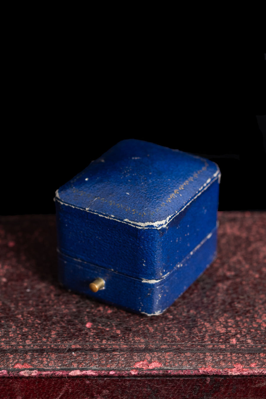 Antique Blue Leather Ring Box