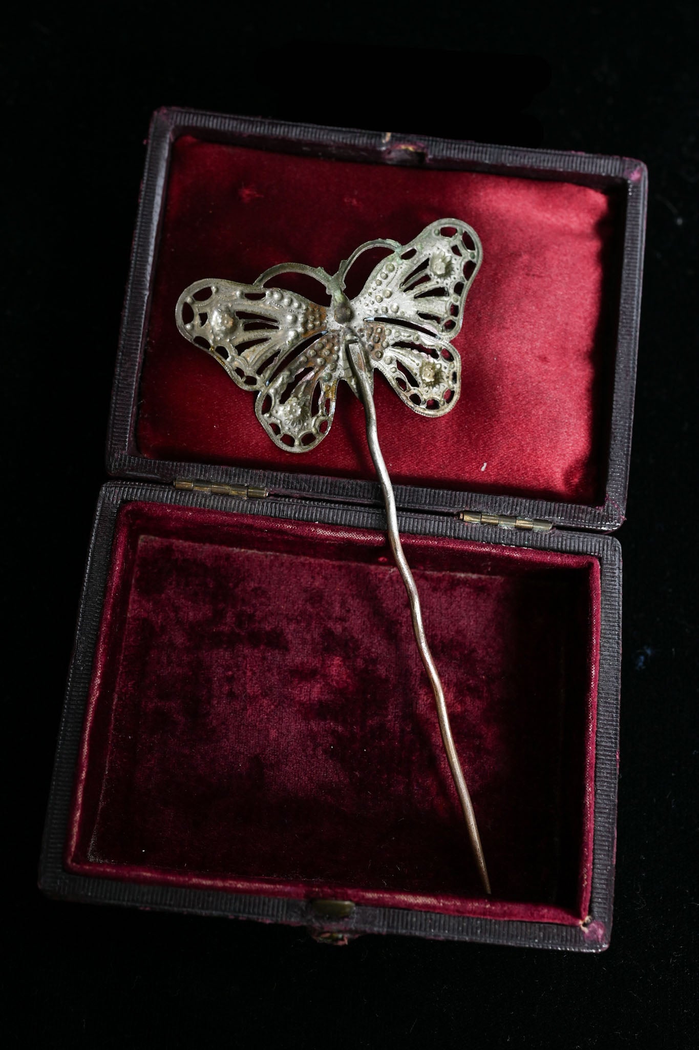 Art Nouveau Metallic Enameled Butterfly Hairpin