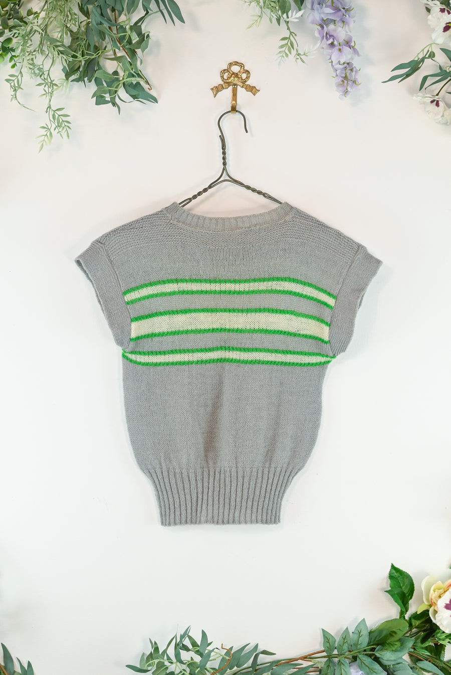 1940s Neon Green Striped Sweater [xs/sm/med]