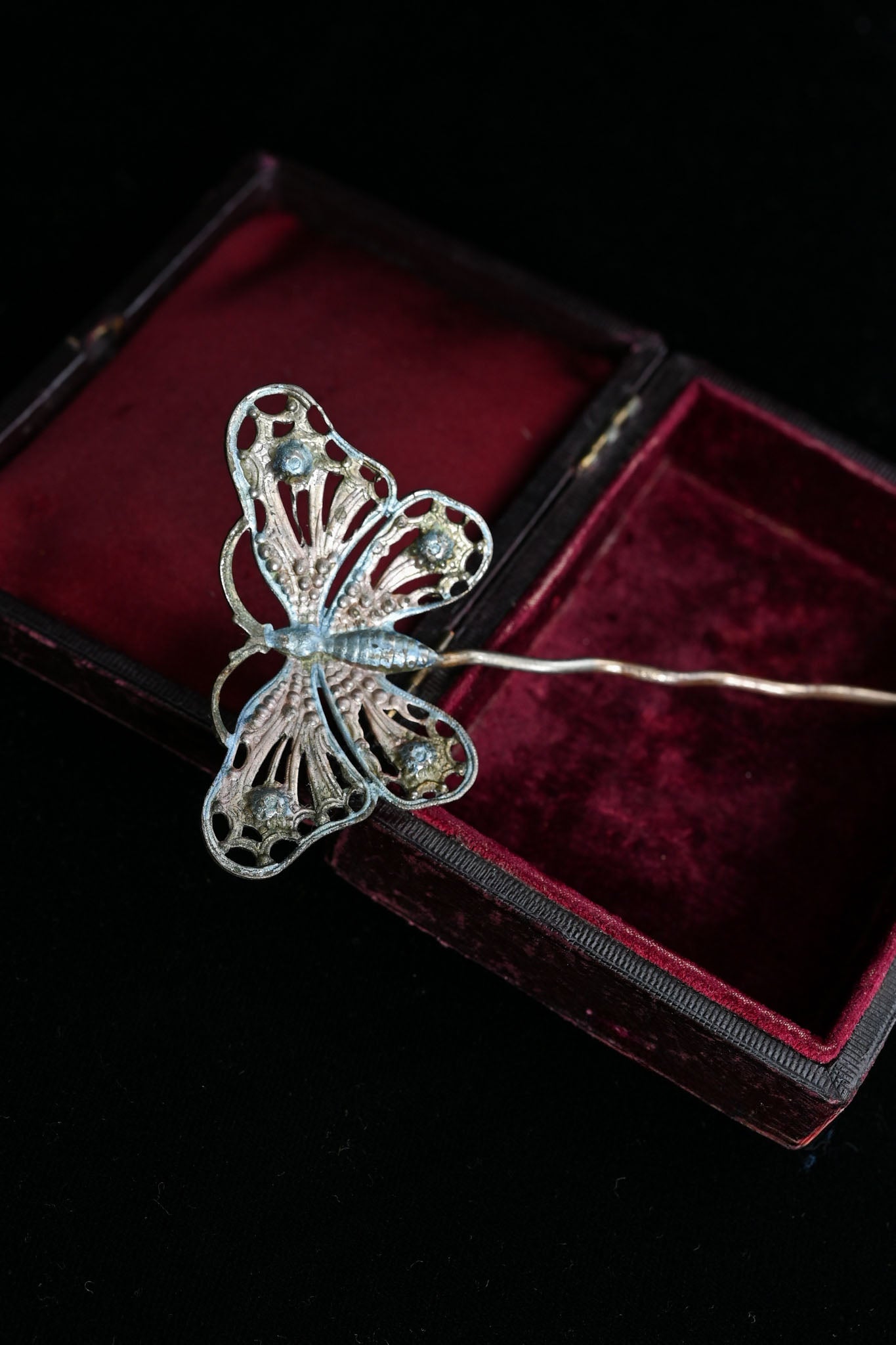 Art Nouveau Metallic Enameled Butterfly Hairpin