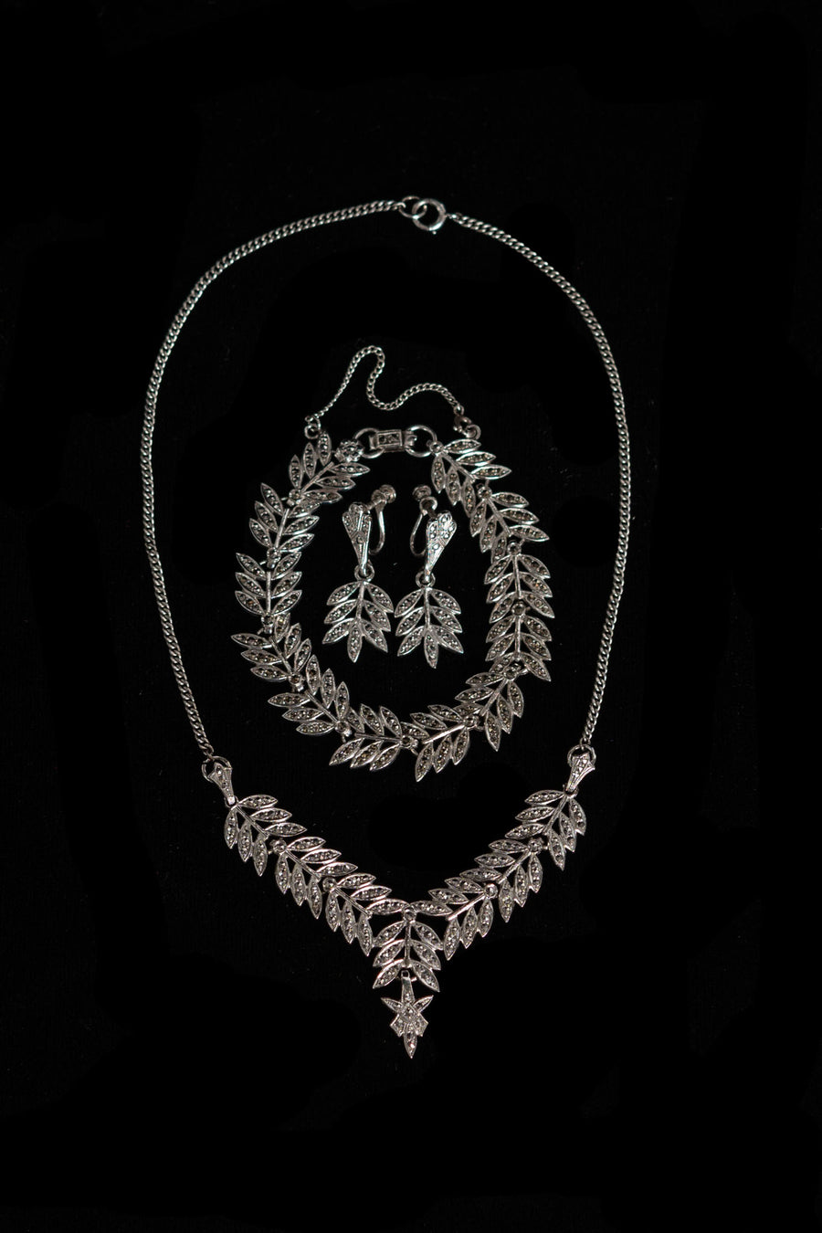 1930s Sterling Marcasite Laurel Parure