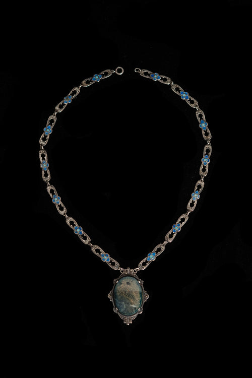 Deco Sterling Floral Enamel Necklace