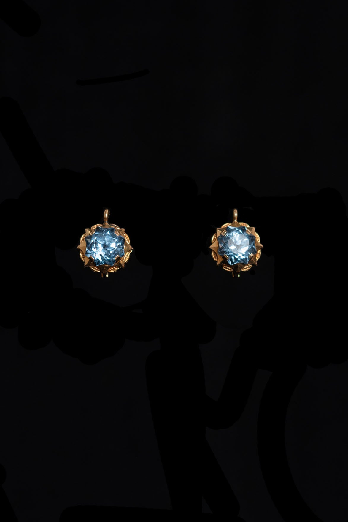 c1900 14k Aquamarine Paste Starburst Earrings
