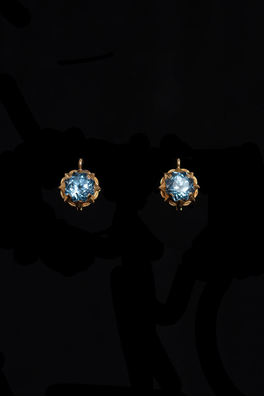 c1900 14k Aquamarine Paste Starburst Earrings