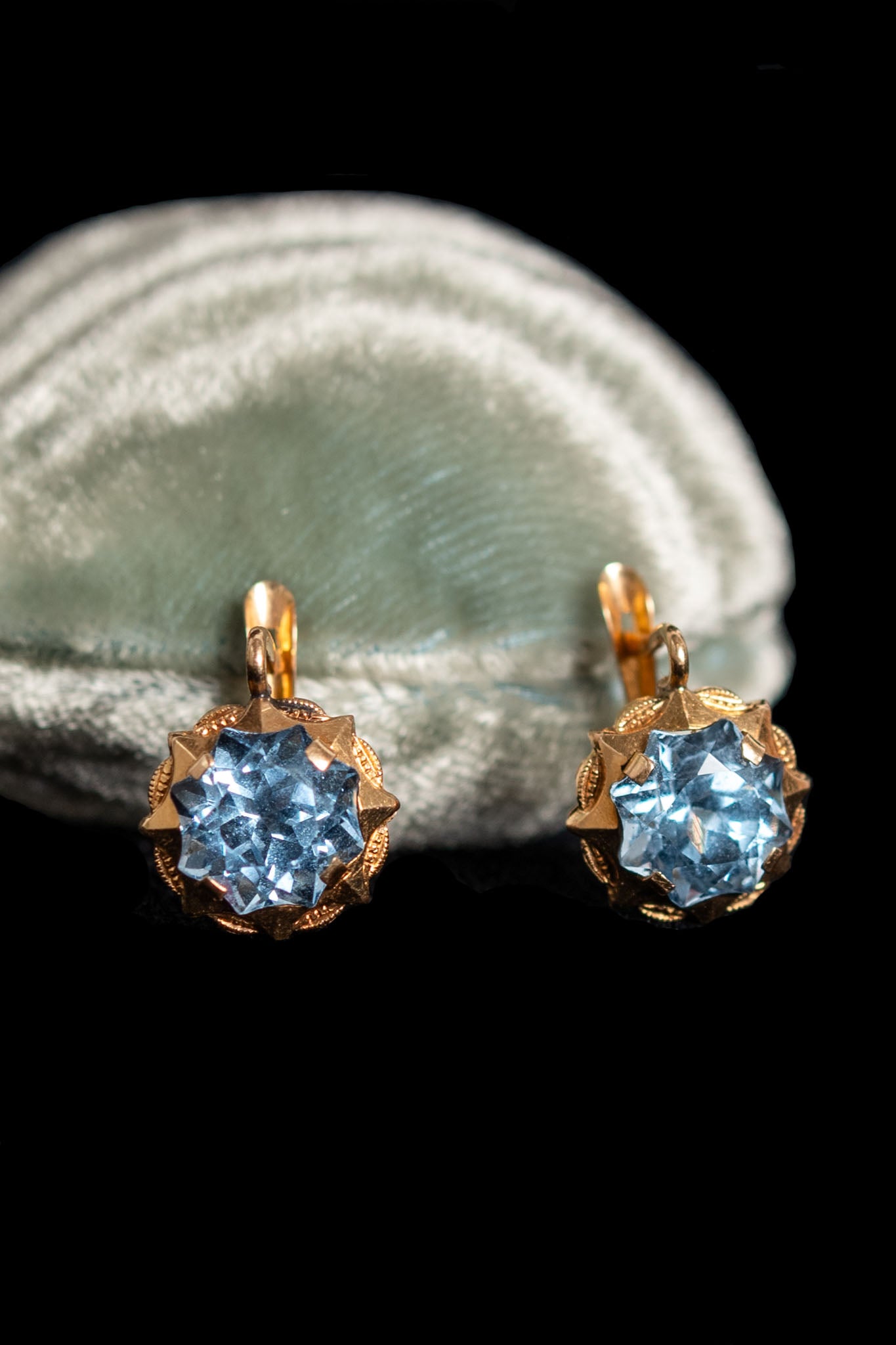 c1900 14k Aquamarine Paste Starburst Earrings