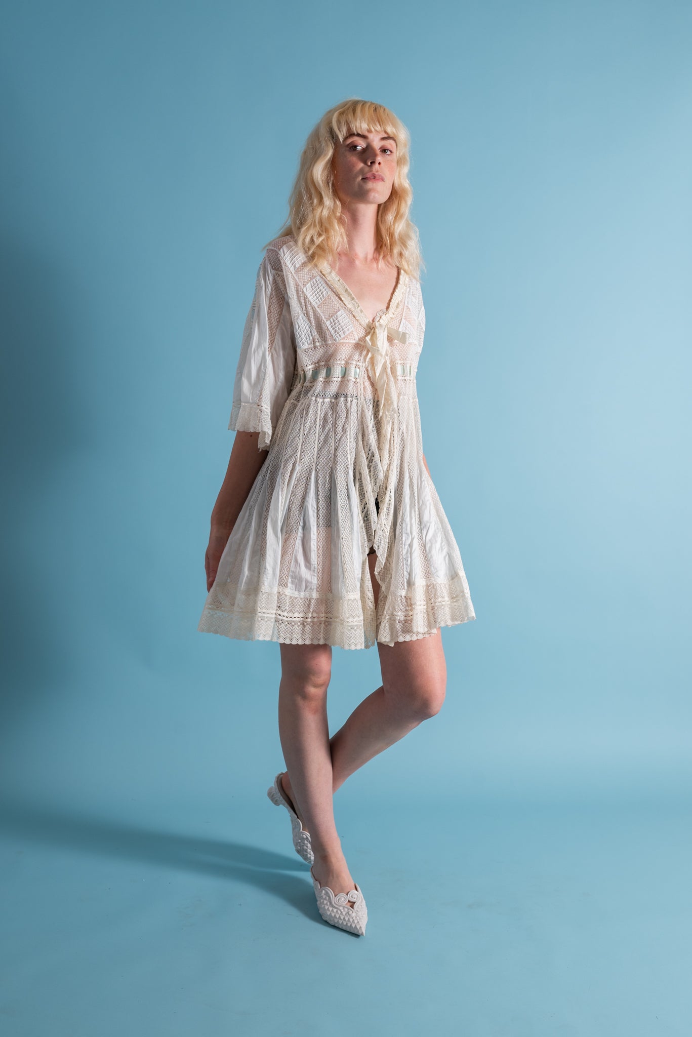 Edwardian Ice Blue Insertion Lace Trousseau Jacket [sm/med/lrg]