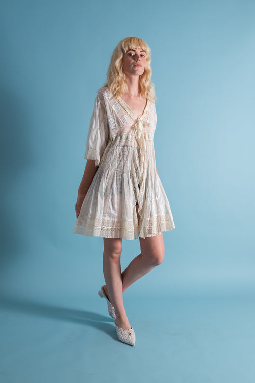 Edwardian Ice Blue Insertion Lace Trousseau Jacket [sm/med/lrg]