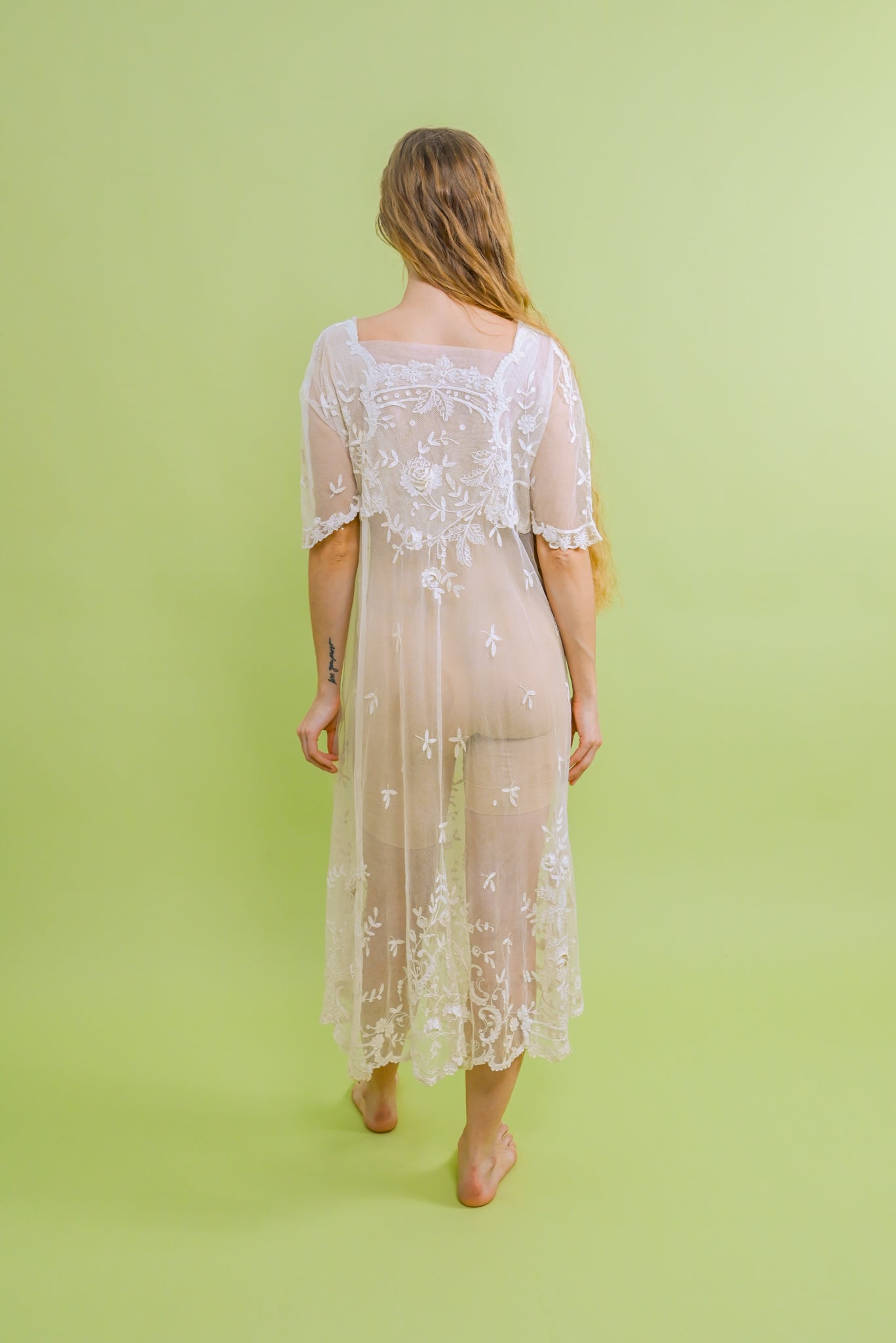 1920s Tambour Embroidered Mesh Gown [xs/sm/med]