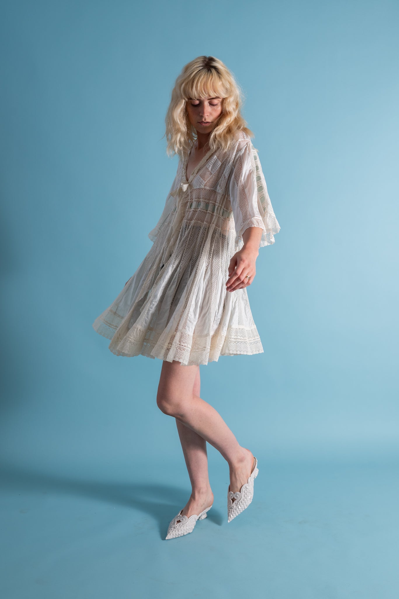 Edwardian Ice Blue Insertion Lace Trousseau Jacket [sm/med/lrg]