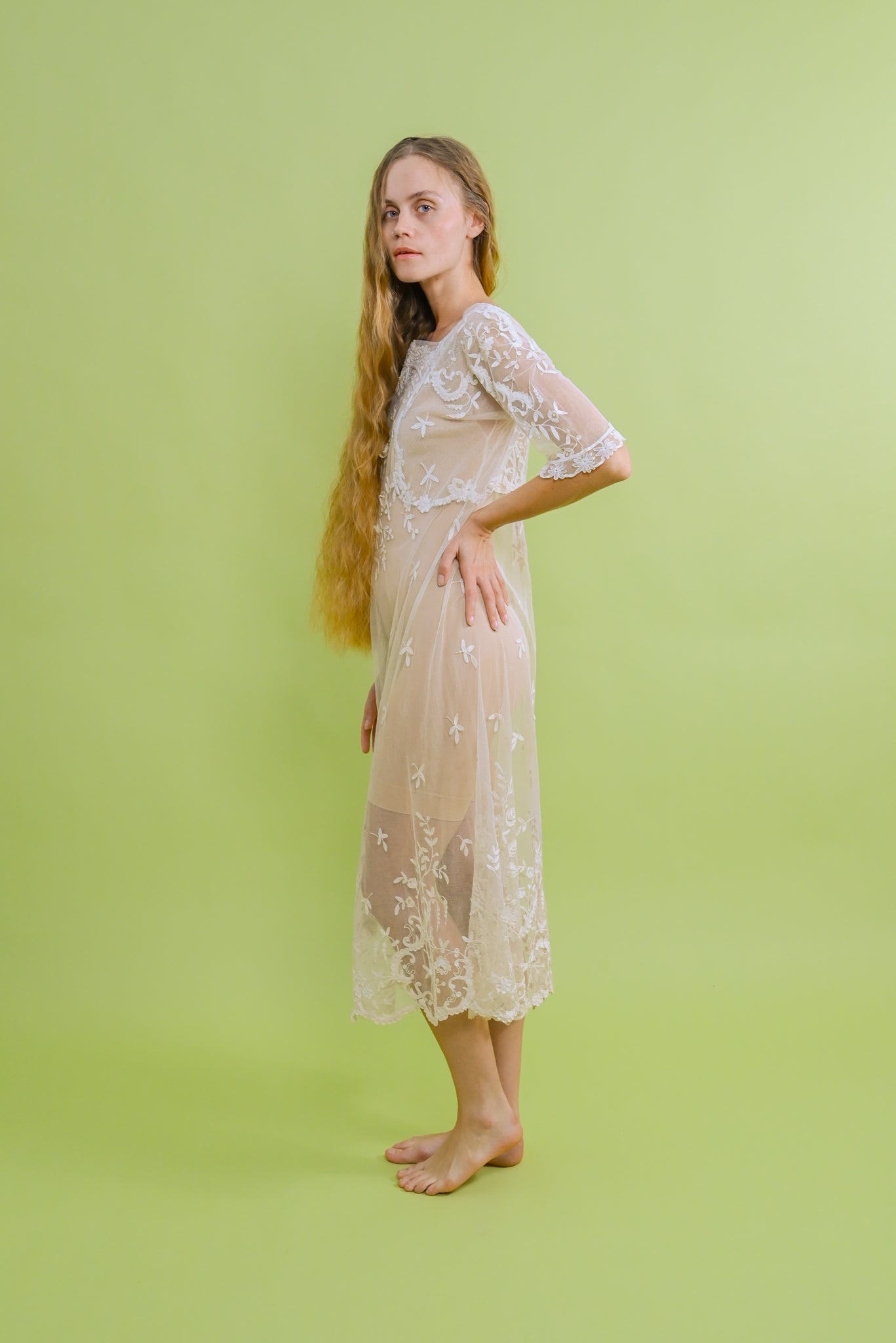 1920s Tambour Embroidered Mesh Gown [xs/sm/med]